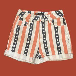 SHEIN WOMENS PATRIOTIC SHORTS Size 26 RED WHITE BLUE STARS Cuffed HOT PANTS 1168